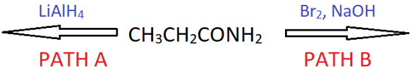 Product propan-1-amine obtained by reduction of CO to CH2 & Hoffmann degradation