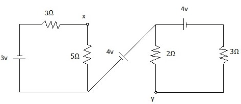 The potential difference between x & y is -4.275v