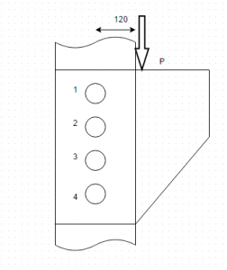 Find the rivet which is under maximum stress for bracket attached to a vertical wall