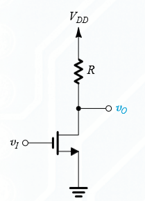 Find values of W/L & of R when vI = VDD = +5 V, rDS = 50 Ω, & VO = 50 mV