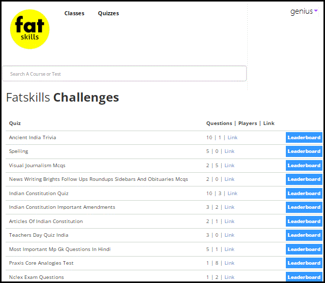 Challenges dashboard