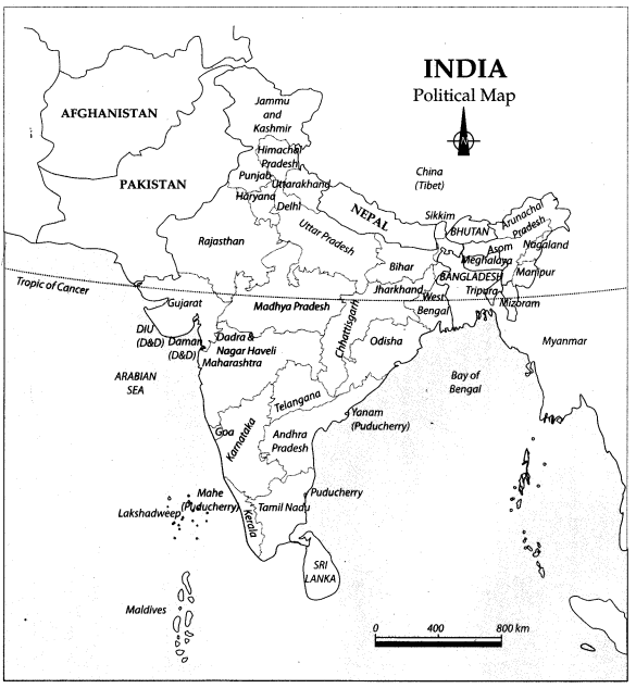 Class 9 Geography Map Work Chapter 1 India-Size and Location 1