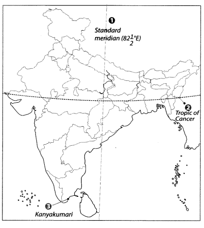 Class 9 Geography Map Work Chapter 1 India-Size and Location 4.1