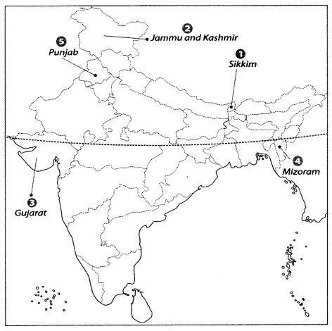 Class 9 Geography Map Work Chapter 1 India-Size and Location 2.1
