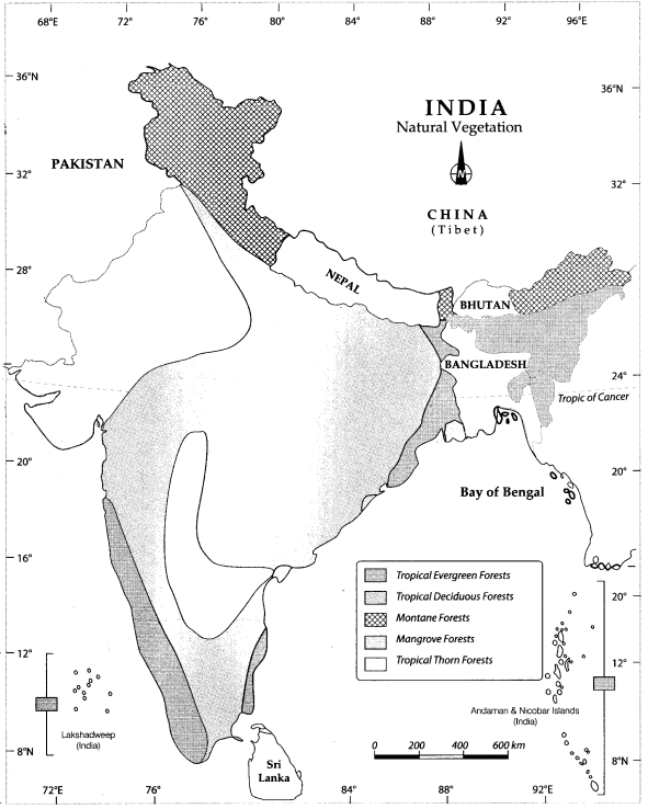 Class 9 Geography Map Work Chapter 5 Natural Vegetation and Wildlife 1