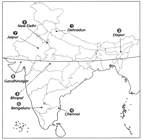 Class 9 Geography Map Work Chapter 1 India-Size and Location 1.1
