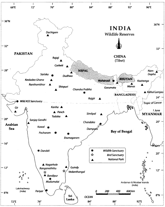 Class 9 Geography Map Work Chapter 5 Natural Vegetation and Wildlife 3.1