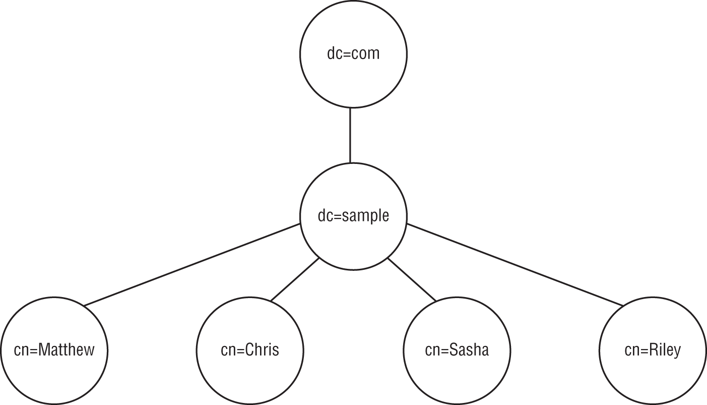 Schematic illustration of a sample LDAP directory tree