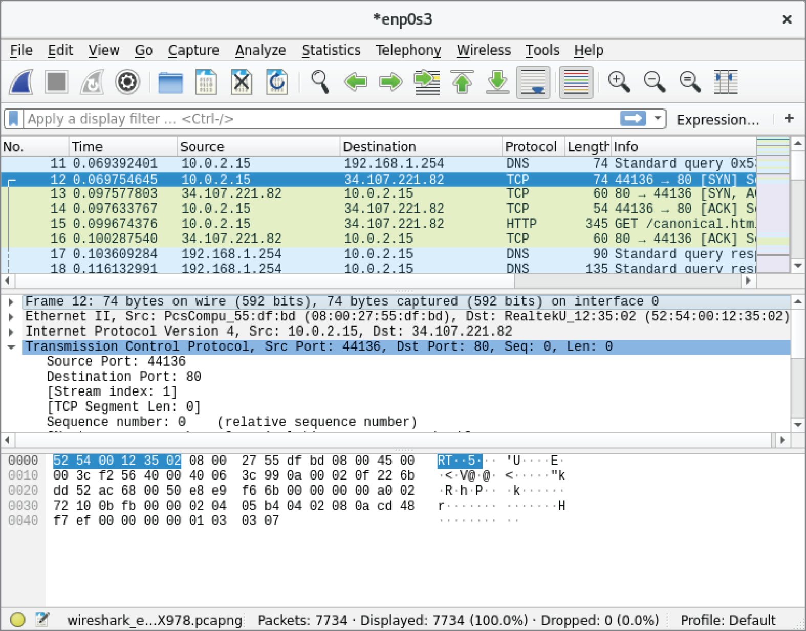 Snapshot shows the wireshark network analysis window