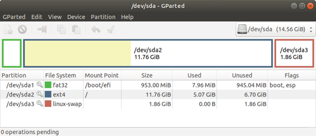 Snapshot shows the GParted interface