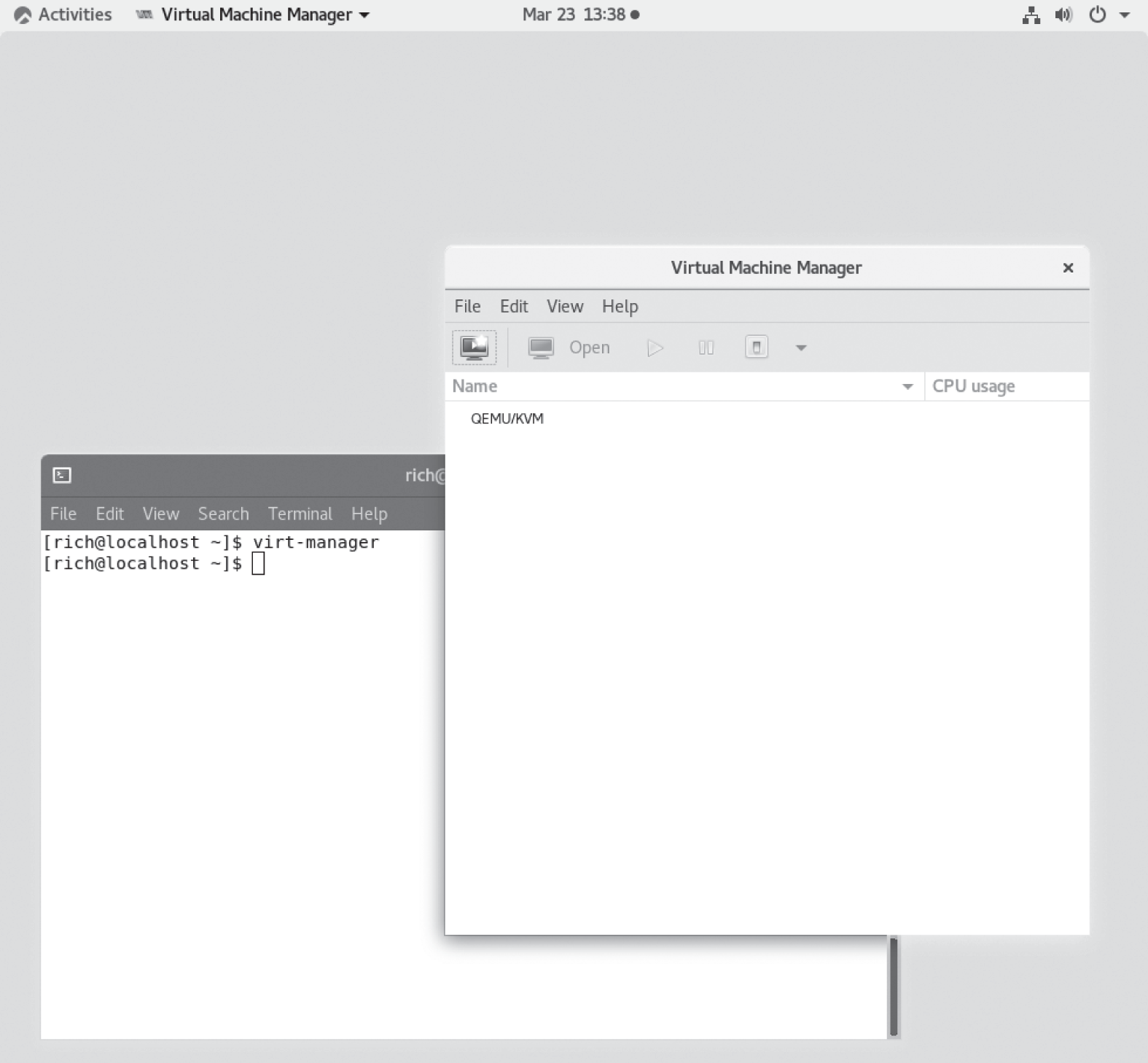 Snapshot shows Virtual Machine Manager