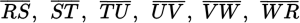 ModifyingAbove upper R upper S With bar comma ModifyingAbove upper S upper T With bar comma ModifyingAbove upper T upper U With bar comma ModifyingAbove upper U upper V With bar comma ModifyingAbove upper V upper W With bar comma ModifyingAbove upper W upper R With bar