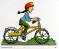 Image: A bicyclist pedaling up a hill